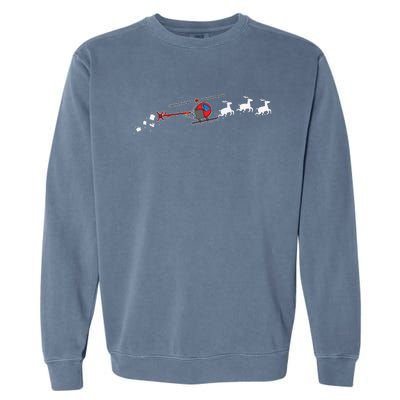 Helicopter Santa Christmas Sleigh Funny Helicopter Xmas Garment-Dyed Sweatshirt