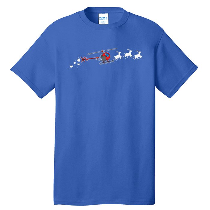 Helicopter Santa Christmas Sleigh Funny Helicopter Xmas Tall T-Shirt