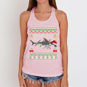 Hammerhead Shark Christmas Lights Santa Ugly Xmas Gift Women's Knotted Racerback Tank