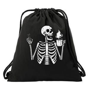 Halloween Skeleton Coffee Peace Funny Costume Drawstring Bag