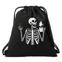 Halloween Skeleton Coffee Peace Funny Costume Drawstring Bag