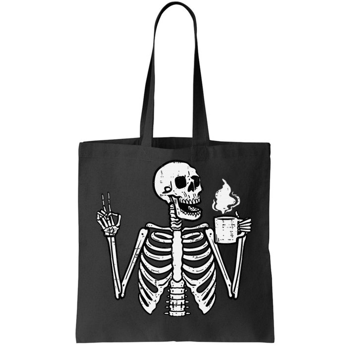 Halloween Skeleton Coffee Peace Funny Costume Tote Bag