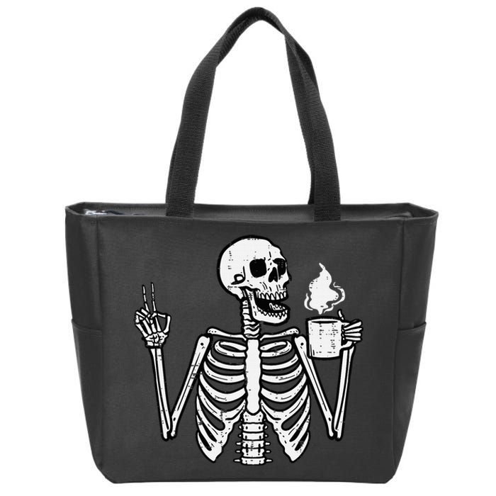 Halloween Skeleton Coffee Peace Funny Costume Zip Tote Bag