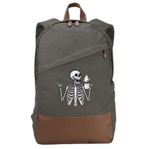 Halloween Skeleton Coffee Peace Funny Costume Cotton Canvas Backpack