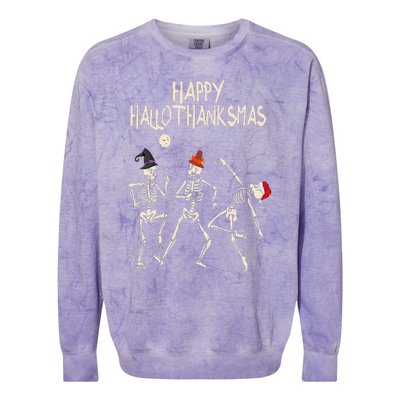 Hallothanksmas Skeleton Christmas Halloween Thanksgiving Fun Colorblast Crewneck Sweatshirt