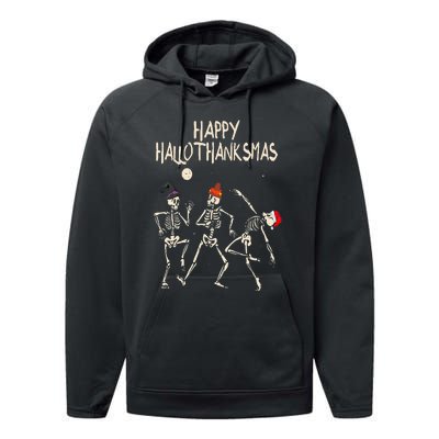 Hallothanksmas Skeleton Christmas Halloween Thanksgiving Fun Performance Fleece Hoodie