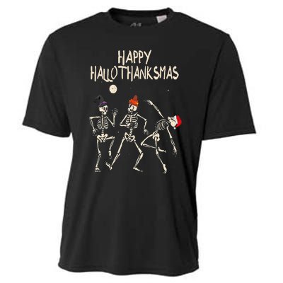 Hallothanksmas Skeleton Christmas Halloween Thanksgiving Fun Cooling Performance Crew T-Shirt