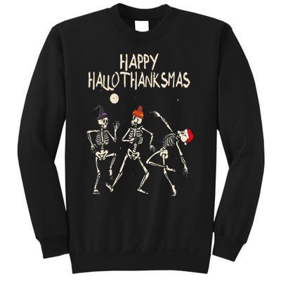 Hallothanksmas Skeleton Christmas Halloween Thanksgiving Fun Sweatshirt