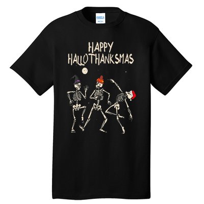 Hallothanksmas Skeleton Christmas Halloween Thanksgiving Fun Tall T-Shirt