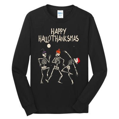 Hallothanksmas Skeleton Christmas Halloween Thanksgiving Fun Tall Long Sleeve T-Shirt