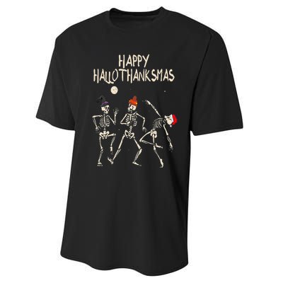 Hallothanksmas Skeleton Christmas Halloween Thanksgiving Fun Performance Sprint T-Shirt