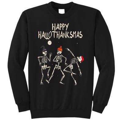 Hallothanksmas Skeleton Christmas Halloween Thanksgiving Fun Tall Sweatshirt