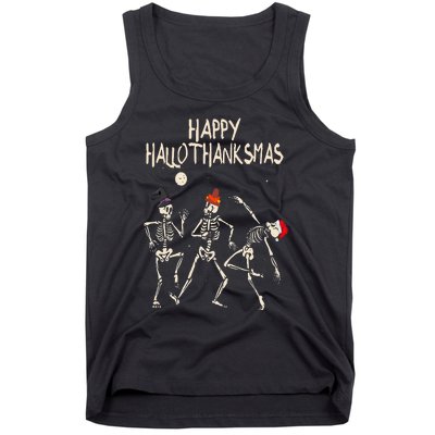 Hallothanksmas Skeleton Christmas Halloween Thanksgiving Fun Tank Top