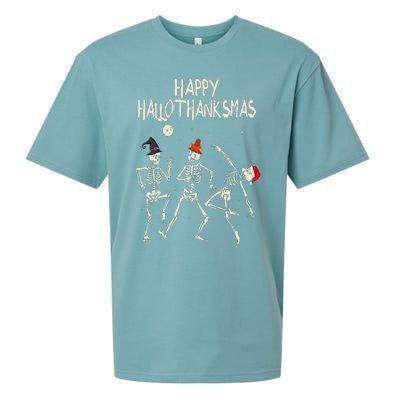 Hallothanksmas Skeleton Christmas Halloween Thanksgiving Fun Sueded Cloud Jersey T-Shirt