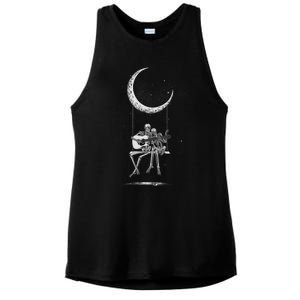 Halloween Skeleton Couple Guitar Moon Band Rock And Roll Ladies PosiCharge Tri-Blend Wicking Tank