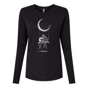 Halloween Skeleton Couple Guitar Moon Band Rock And Roll Womens Cotton Relaxed Long Sleeve T-Shirt