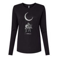 Halloween Skeleton Couple Guitar Moon Band Rock And Roll Womens Cotton Relaxed Long Sleeve T-Shirt