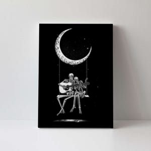 Halloween Skeleton Couple Guitar Moon Band Rock And Roll Canvas