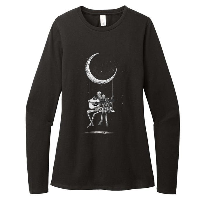 Halloween Skeleton Couple Guitar Moon Band Rock And Roll Womens CVC Long Sleeve Shirt