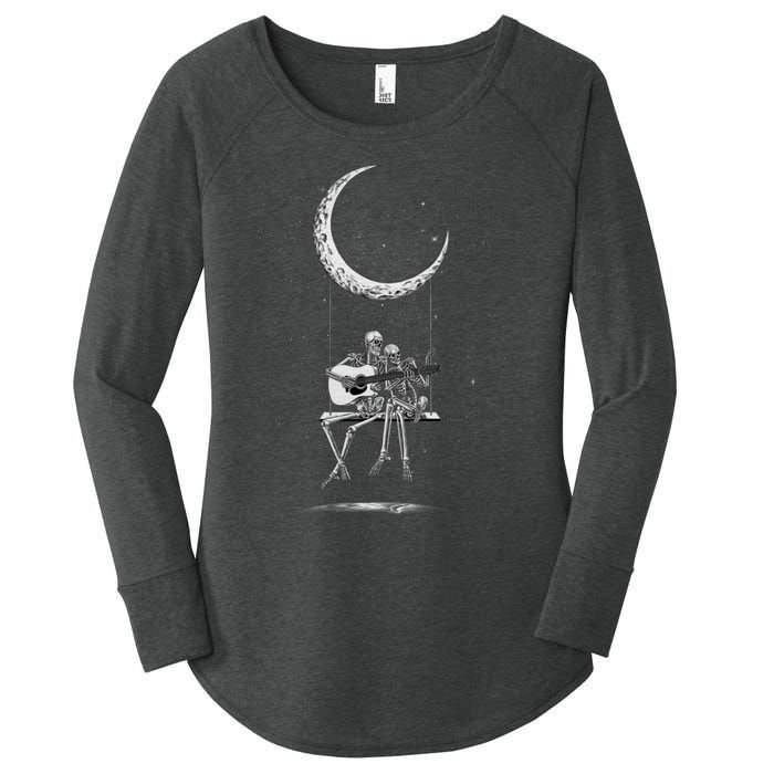 Halloween Skeleton Couple Guitar Moon Band Rock And Roll Women's Perfect Tri Tunic Long Sleeve Shirt