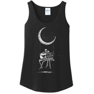 Halloween Skeleton Couple Guitar Moon Band Rock And Roll Ladies Essential Tank