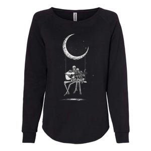 Halloween Skeleton Couple Guitar Moon Band Rock And Roll Womens California Wash Sweatshirt