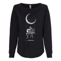 Halloween Skeleton Couple Guitar Moon Band Rock And Roll Womens California Wash Sweatshirt