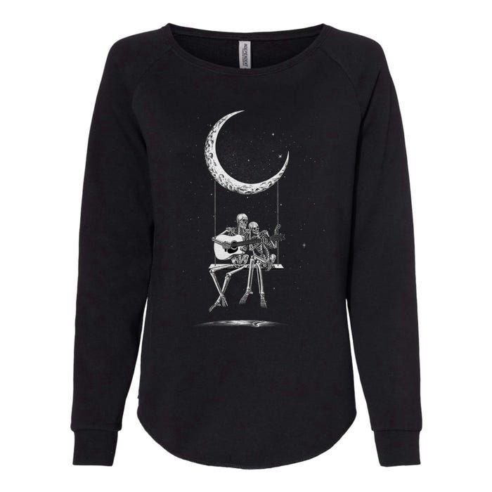 Halloween Skeleton Couple Guitar Moon Band Rock And Roll Womens California Wash Sweatshirt