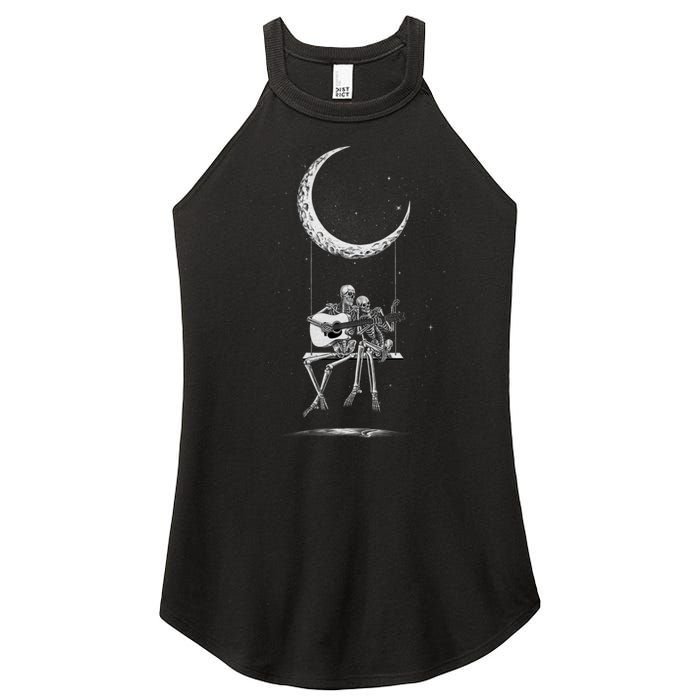 Halloween Skeleton Couple Guitar Moon Band Rock And Roll Women's Perfect Tri Rocker Tank