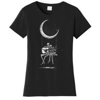 Halloween Skeleton Couple Guitar Moon Band Rock And Roll Women's T-Shirt