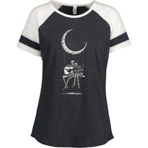 Halloween Skeleton Couple Guitar Moon Band Rock And Roll Enza Ladies Jersey Colorblock Tee