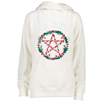 Hail Santa Candy Cane Pentagram Gothmas Womens Funnel Neck Pullover Hood