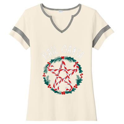 Hail Santa Candy Cane Pentagram Gothmas Ladies Halftime Notch Neck Tee