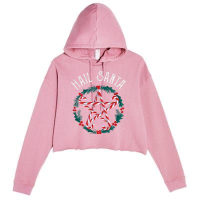 Hail Santa Candy Cane Pentagram Gothmas Crop Fleece Hoodie