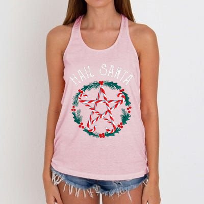 Hail Santa Candy Cane Pentagram Gothmas Women's Knotted Racerback Tank