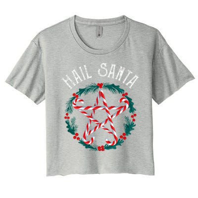 Hail Santa Candy Cane Pentagram Gothmas Women's Crop Top Tee