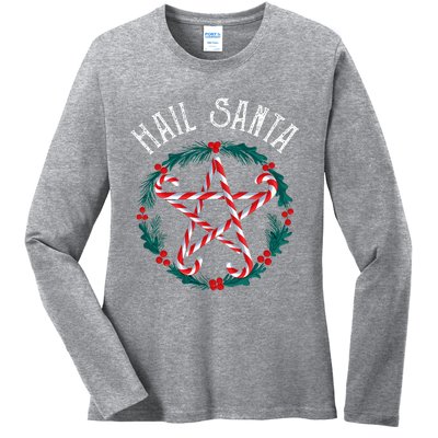 Hail Santa Candy Cane Pentagram Gothmas Ladies Long Sleeve Shirt