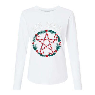 Hail Santa Candy Cane Pentagram Gothmas Womens Cotton Relaxed Long Sleeve T-Shirt