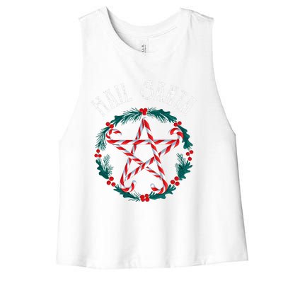 Hail Santa Candy Cane Pentagram Gothmas Women's Racerback Cropped Tank