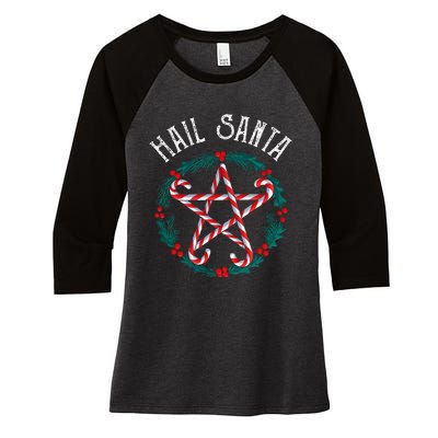 Hail Santa Candy Cane Pentagram Gothmas Women's Tri-Blend 3/4-Sleeve Raglan Shirt