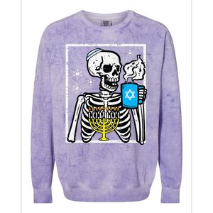 Hanukkah Skeleton Coffee Chanukah Jewish Festival  Colorblast Crewneck Sweatshirt