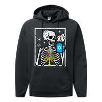 Hanukkah Skeleton Coffee Chanukah Jewish Festival  Performance Fleece Hoodie