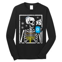 Hanukkah Skeleton Coffee Chanukah Jewish Festival  Long Sleeve Shirt