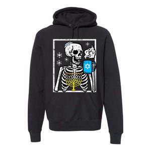 Hanukkah Skeleton Coffee Chanukah Jewish Festival  Premium Hoodie