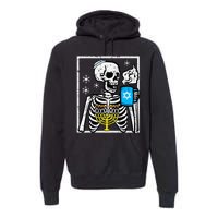 Hanukkah Skeleton Coffee Chanukah Jewish Festival  Premium Hoodie