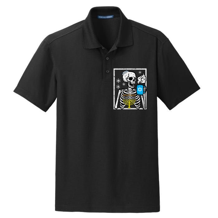 Hanukkah Skeleton Coffee Chanukah Jewish Festival  Dry Zone Grid Polo