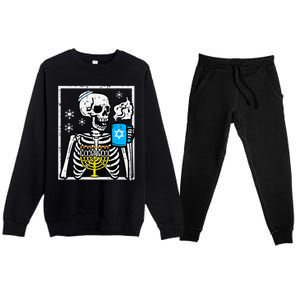 Hanukkah Skeleton Coffee Chanukah Jewish Festival  Premium Crewneck Sweatsuit Set