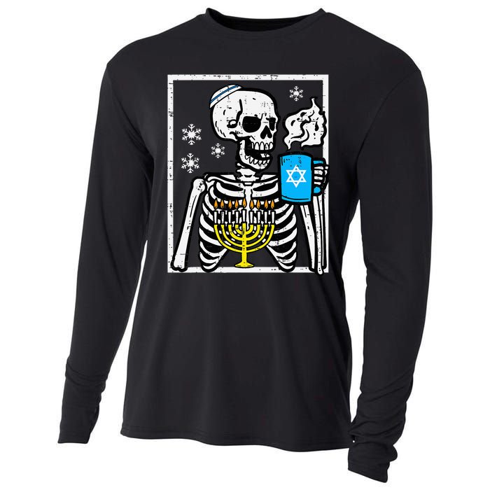 Hanukkah Skeleton Coffee Chanukah Jewish Festival  Cooling Performance Long Sleeve Crew