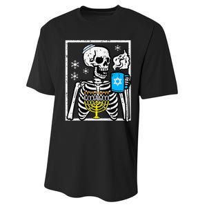 Hanukkah Skeleton Coffee Chanukah Jewish Festival  Performance Sprint T-Shirt