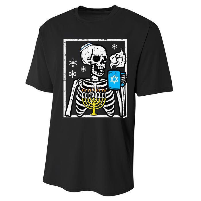 Hanukkah Skeleton Coffee Chanukah Jewish Festival  Performance Sprint T-Shirt